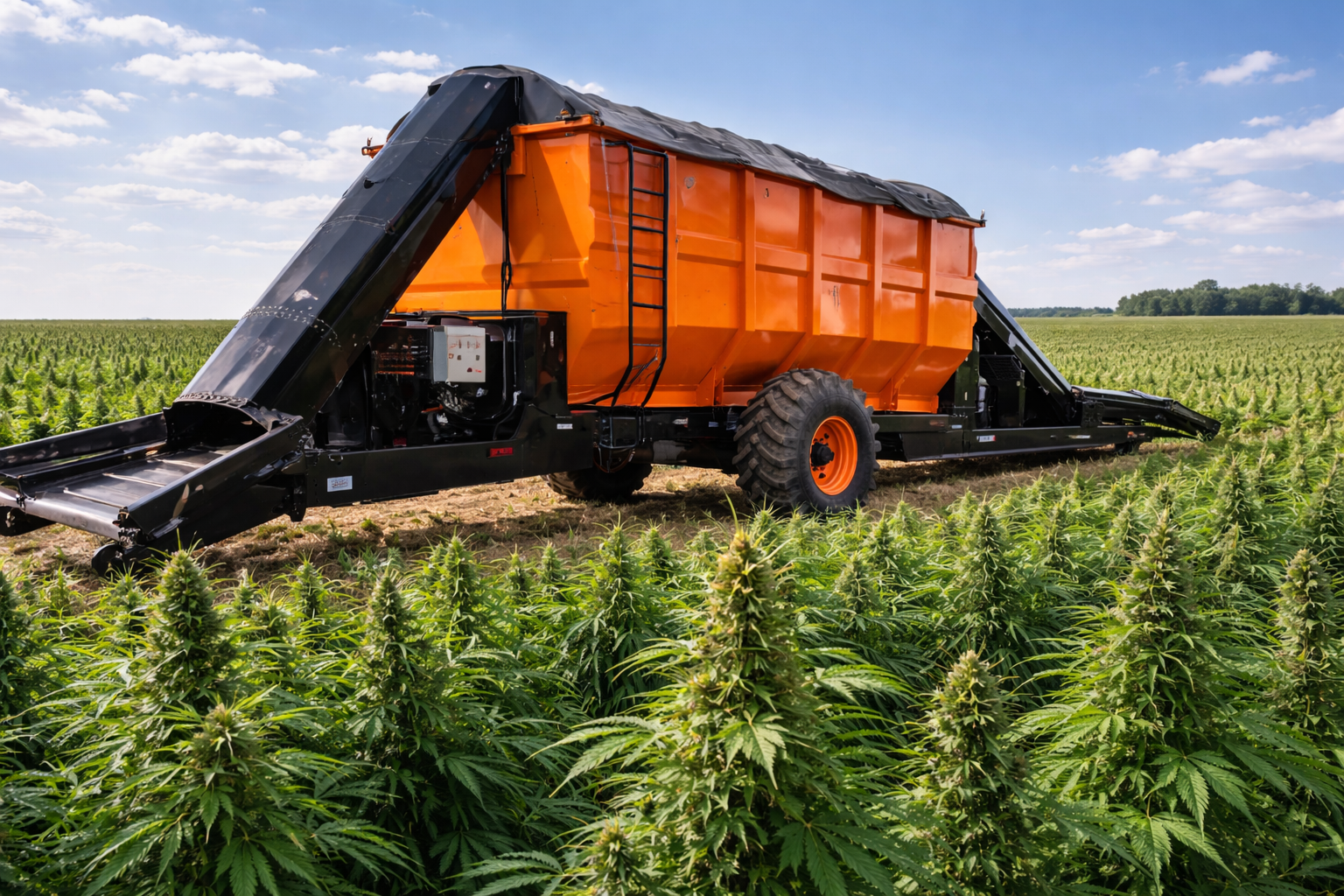 Fehr V883FT harvest wagon in hemp field